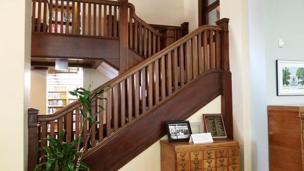 The stairs to the balcony at woodland library. I thought they were beautiful.