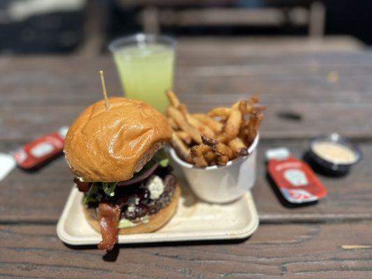 Blueberry bacon blue cheese burger