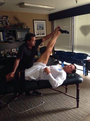 Stretching NY Giants punter Steve Weatherford.