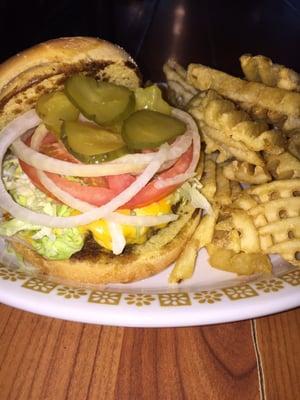 1/2 lb cheeseburger and waffle fries!