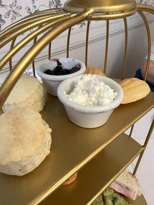 Whip cream blackberry jam and scones aka plain biscuits