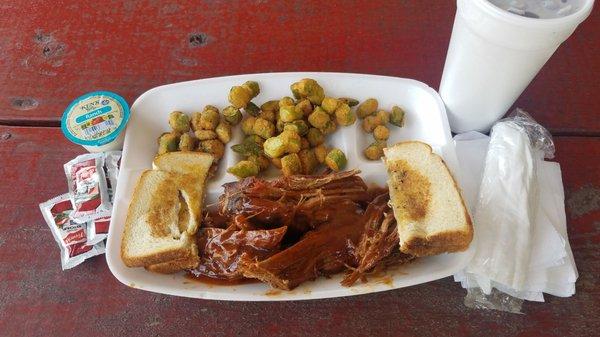 Brisket plate with fried okra