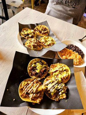 Taco sampler, Saudero,  Chicharrones, Mushrooms,  Tinga.