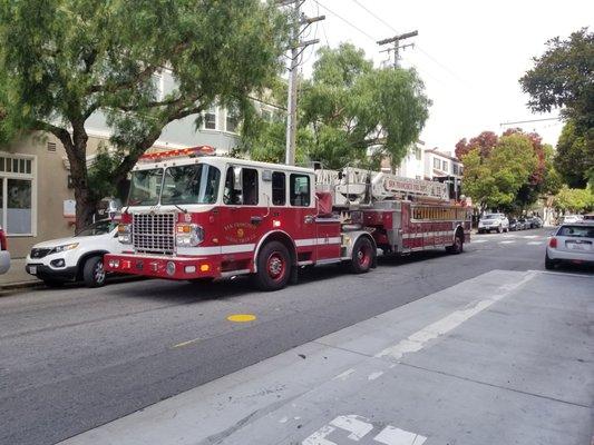 SFFD truck 5 on scene of a smoke investigation