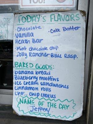 Today's ice cream flavors and bakery stuff