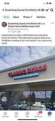 They are great to the community. donated 6 lunches  to our firefighters today for national EMS responder appreciation week.