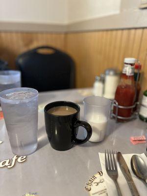 They always keep your coffee mug filled and bring you a fresh cup of milk if requested. Thank you!