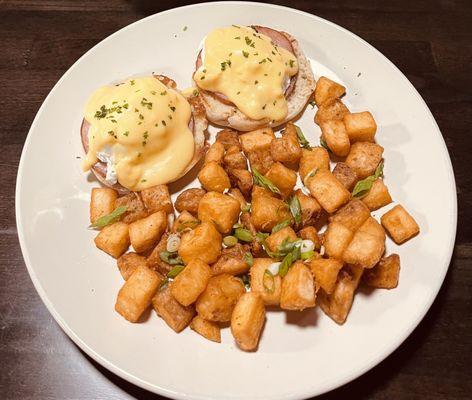 Eggs Benedict with delicious breakfast potatoes