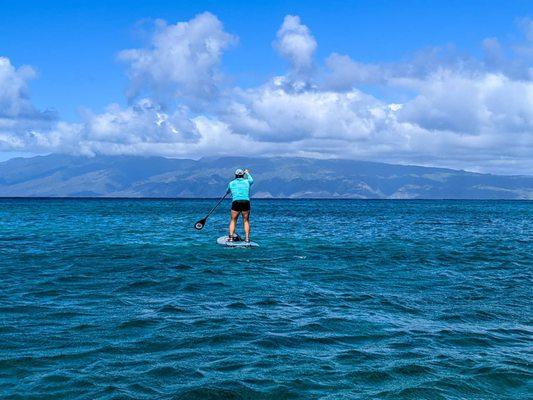 Paddling on my SUP rental from 808 Boards!