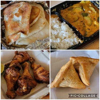 Naan, Zucchini Curry, Tandoori 'Wings', Samosas