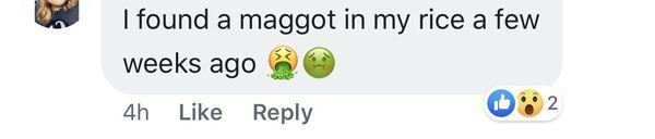 Comments on my friends post of other people finding bugs in their food