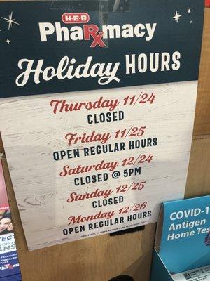 Holiday hours 12.9.22