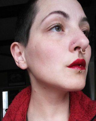 I LOVE my healed vertical labret done by Alexia, and super love my new gold jewelry! They even changed it out for me