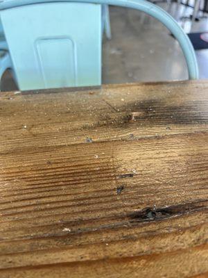 Dirty table, when the restaurant just opened. Salt and crumbs on table