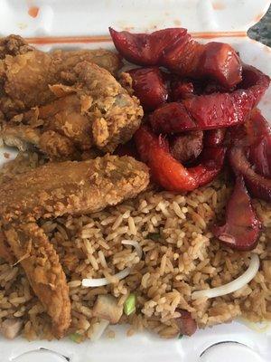 Lunch special L26 Wings.  Boneless ribs. Fried rice.