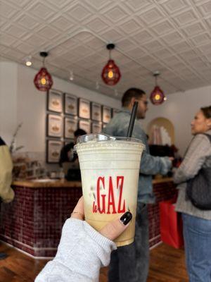 Vanilla iced latte with cold foam