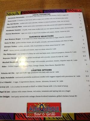 Menu, Front lunch