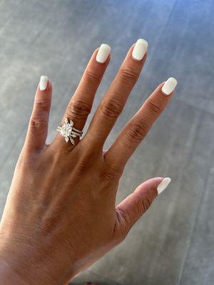 White iridescent dipped nails