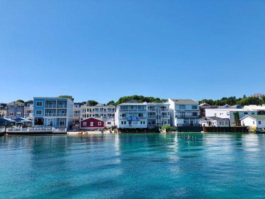 The view of Mackinac Island from the ferry