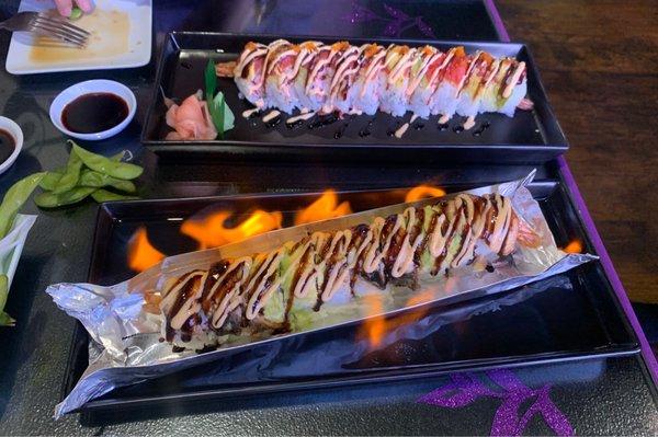 Branson Roll (top) Dragon Fire Roll (bottom)