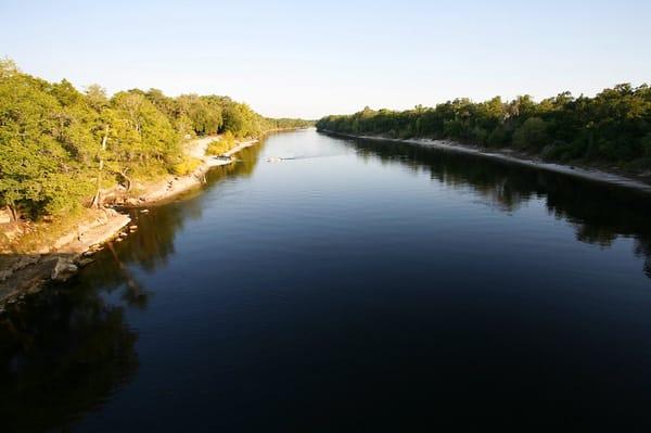 The Suwannee River from the bridge by the park; the park is on the left.