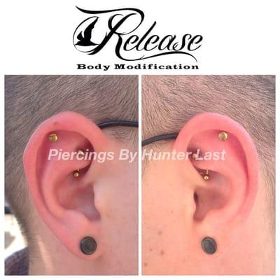 Upper helix piercings by Hunter Last