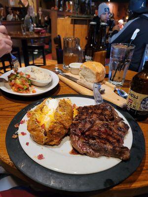 Ribeye steak, Advacodo lime salmon.