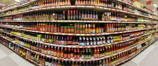 Excellent selection of Asian condiments.