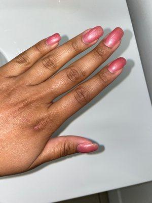 Natural nails with one powder overlay and gel polish