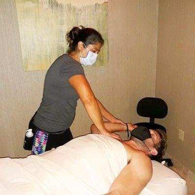 60 minute deep tissue massage with Lorena Lara with our Texas board of cosmetology mask guidelines