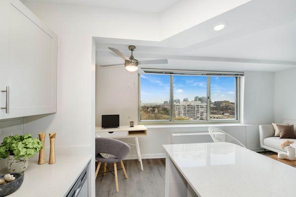 Studio kitchen with workspace area