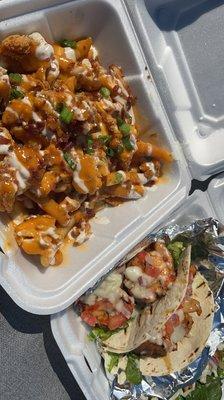 Gold Fever Fries and Shrimp Tacos