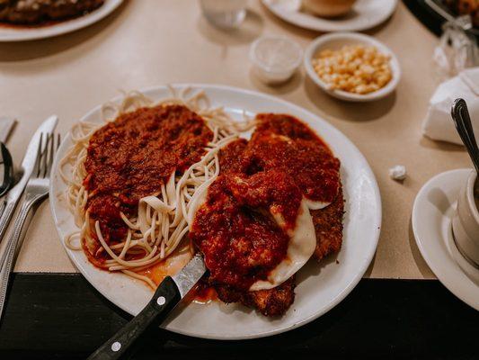 Chicken Parmesan with spaghetti