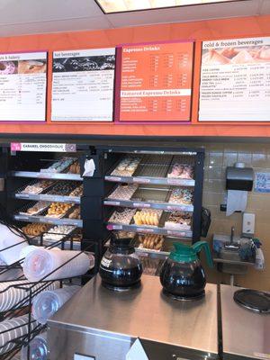 Coffee menu, donut case