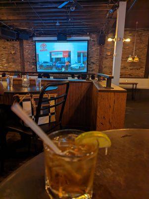 Jack and Coke. Large projector screen, great for games.