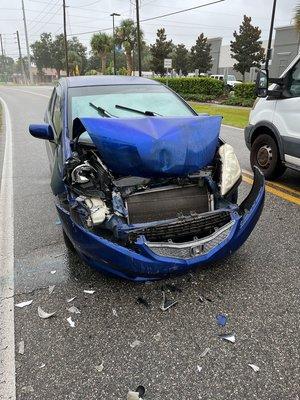 My totaled Honda Fit after the Firestone Mechanic hit another driver from behind.