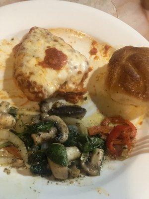 Chicken parm with vegetable side instead of pasta!