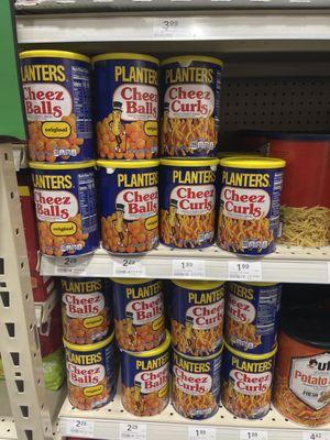 Cheese balls and cheese curls. Old school containers!