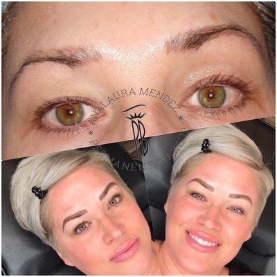 Microblading Transformation!! Top picture before is not my work !!! Color correction and shape over another artist previous work !!!