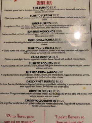 Try the Burrito Frida Kahlo. It's unique and SO GOOD!