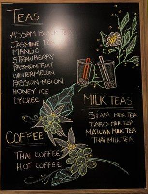 Coffee and Tea menu