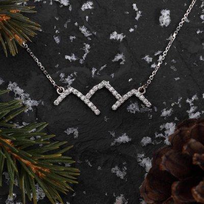 Locally crafted mountain jewelry - 14K WG Pave Diamond Mountain Necklace