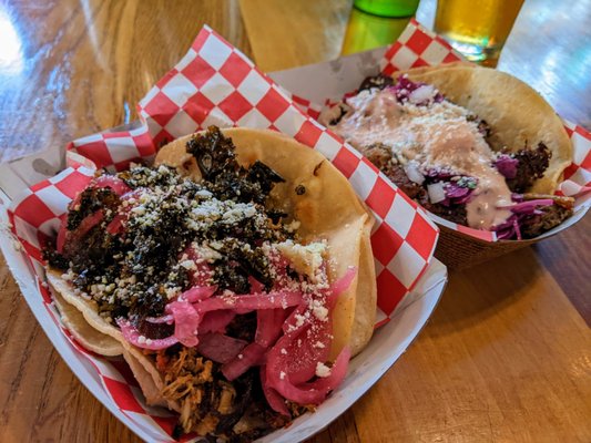 Left: Apple-A-Chian chicken taco, my fave! Right: Carnitas