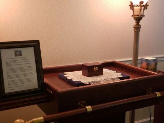 Pets at Peace by Harris Funeral Homeset up my cat's urn in a private viewing room, gave me fur clippings and a paw print.