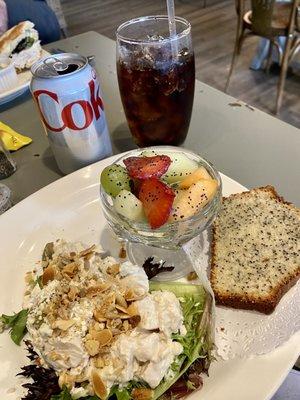 Champagne chicken salad with fruit and poppy seed bread - a favorite!