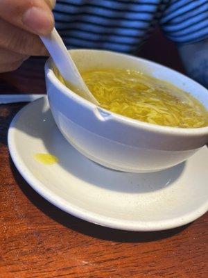 Egg soup. Lovely chipped bowl.