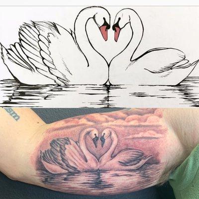 I wanted that swan drawing tattooed with her twist! I couldn't be more happy!