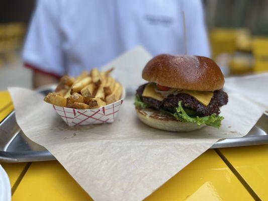 The Madrid Burger with fries