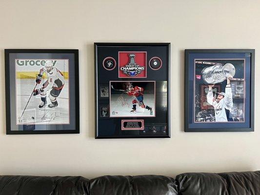 Two Michal Kempny and one Alex Ovechkin signed & framed photos.