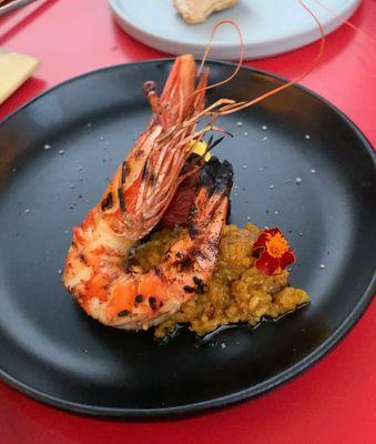 Prawn on Saffron Rice, Aioli, Charred Tomato, this was amazing!!